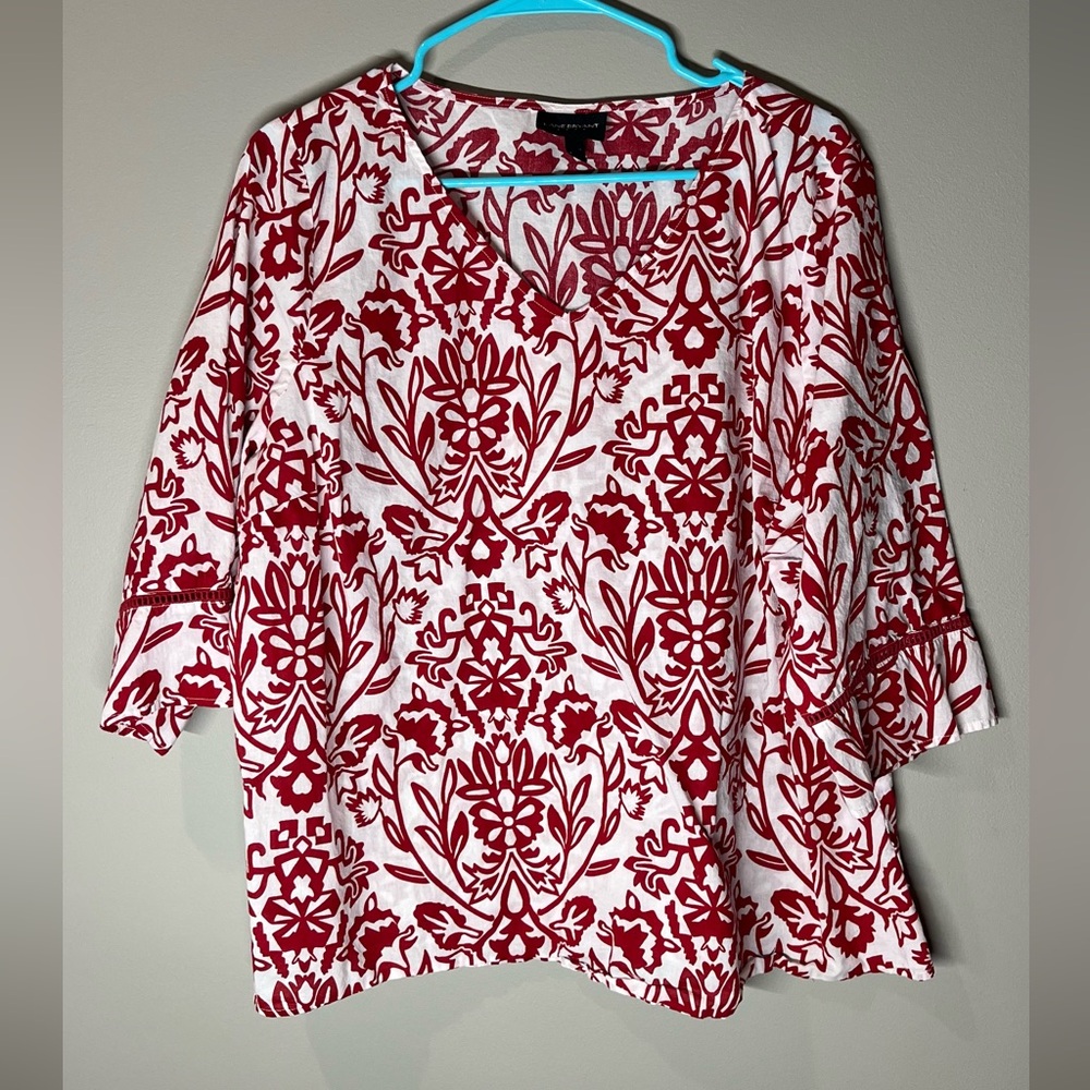 Lane Bryant Red and White Patterned Blouse